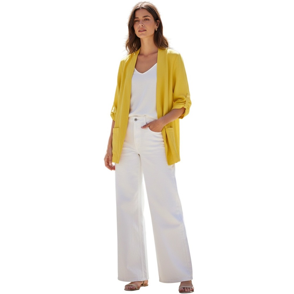 DKNY Bright Yellow Open Front Blazer 3/4 Sleeve‎ Women L